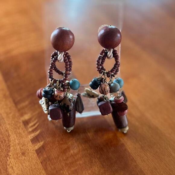 Vintage Women’s Beaded Earrings Earth Tone Boho Post Back - Picture 1 of 2